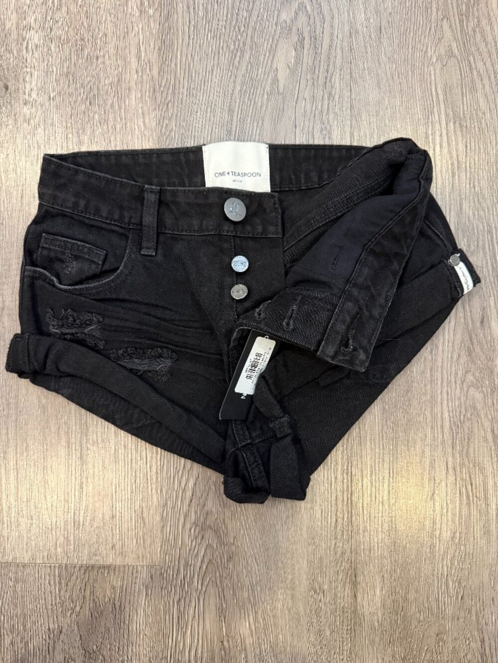 One Teaspoon Black Distressed High-Rise Rolled Hem Shorts